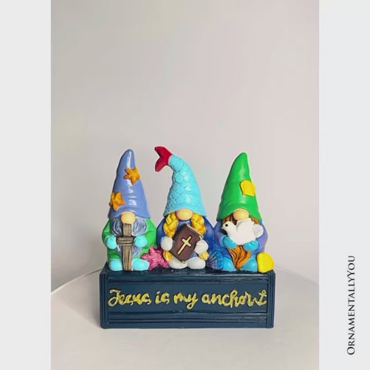 Nautical Themed Religious Gnome Figurine, Jesus is my Anchor 6" Beach House Statue