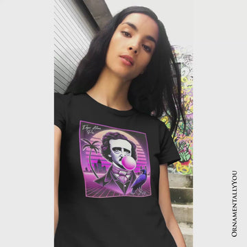 Synthwave 80's Styled Edgar Allan Poe Horror T-Shirt, Vaperwave Classic Retro Neon Halloween Tee