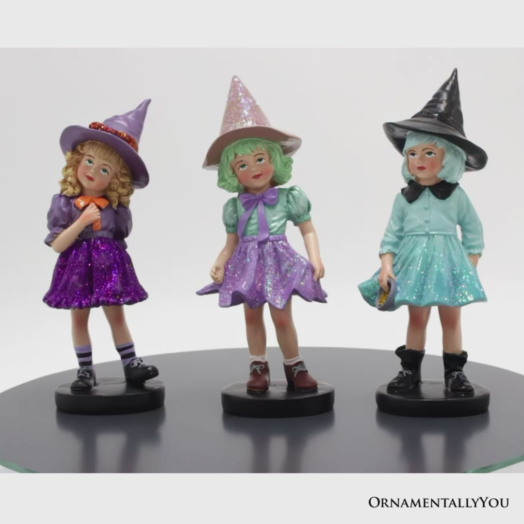 Mystical Victorian Witch Sisters Set of Three Figurines, Enchanted 6" Statues for a Bewitching Halloween Tabletop Display