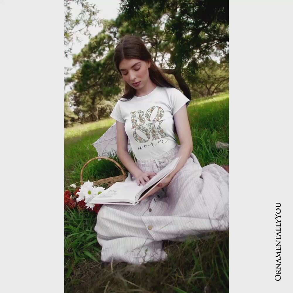 Bookworm Floral T-Shirt, Boho Wildflower Book Lover Tee