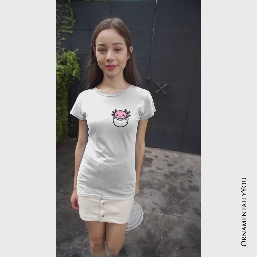 Cute Pocket Pink Axolotl T-Shirt, Salamander Animal Tee