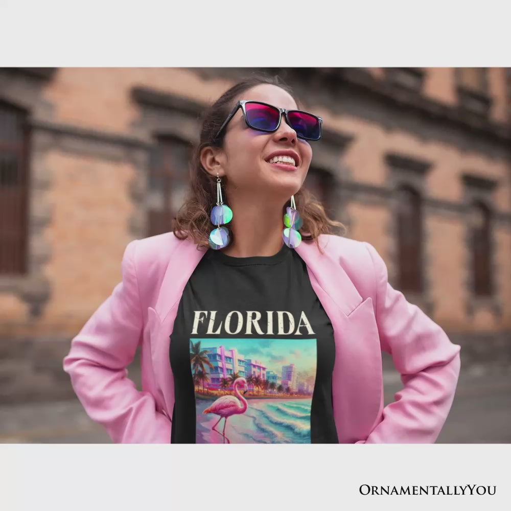 Vibrant Florida State Flamingo T-Shirt, Miami Beach Souvenir and Coastal Tee