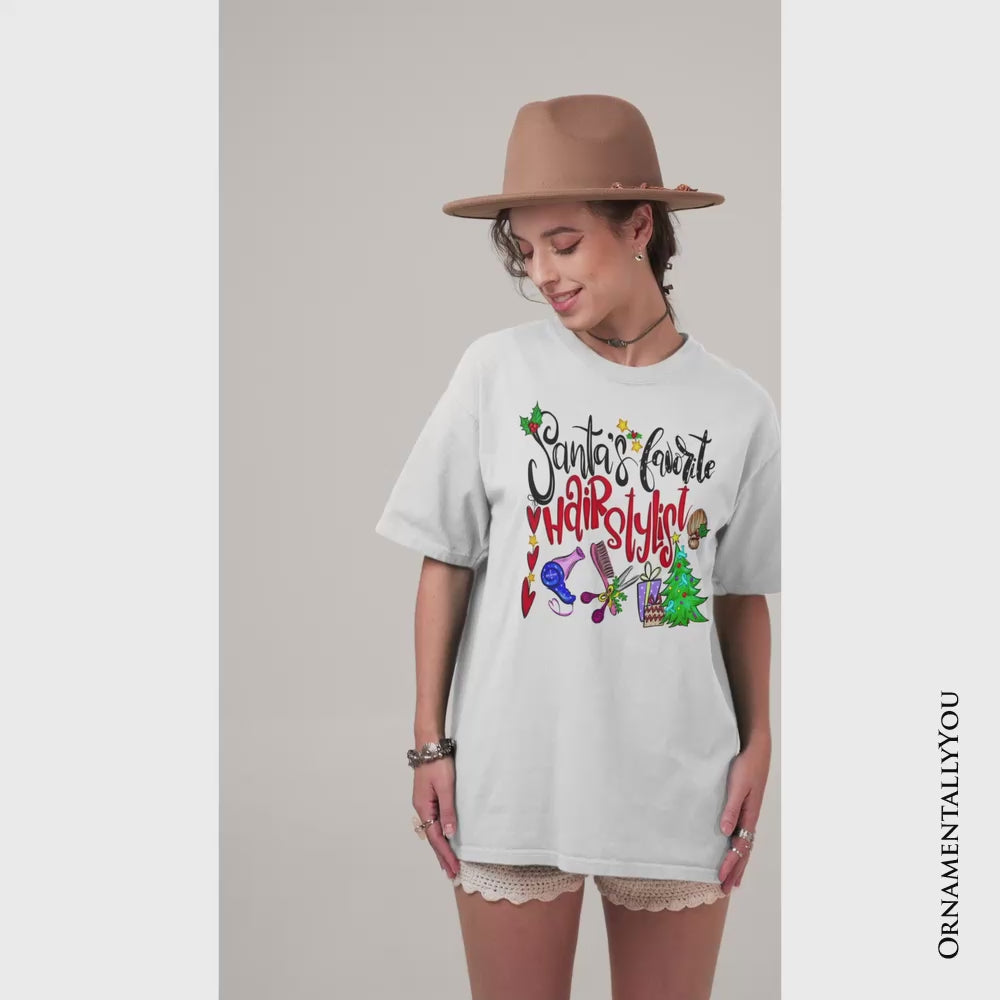 Santa’s Favorite Hairstylist T-Shirt, Festive Holiday Tee
