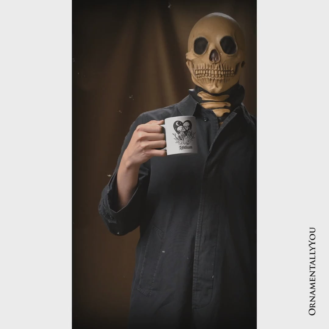 The Lovers Skeletons Personalized Mug, Spooky Gothic Romantic Valentine Gift with Custom Name