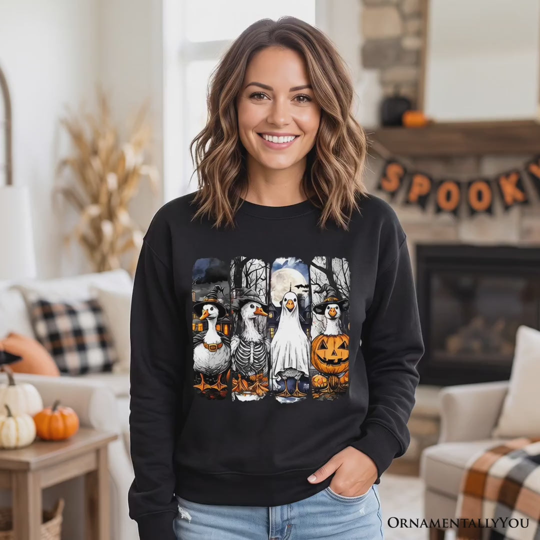 Halloween Goose in Costume Sweatshirt, Spooky Fall Geese Sweater for Bird Enjoyers