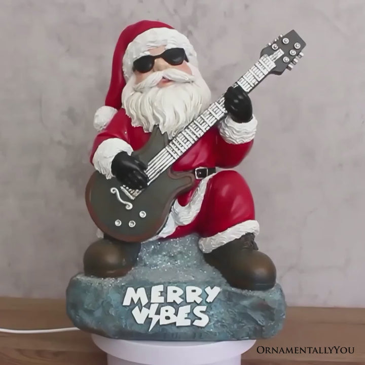 Merry Vibes Rockstar Santa Christmas Figurine, 10" Rock n Roll Lover Gift Garden Statue