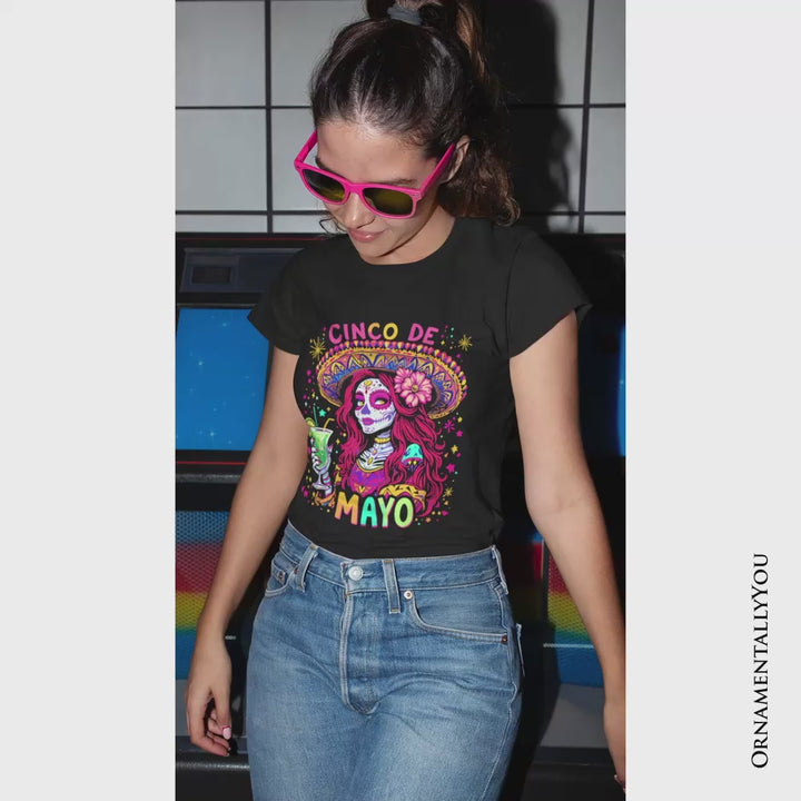 Sugar Skull Girl Cinco De Mayo T-Shirt, Mexican Margarita Sombrero Fiesta Tee