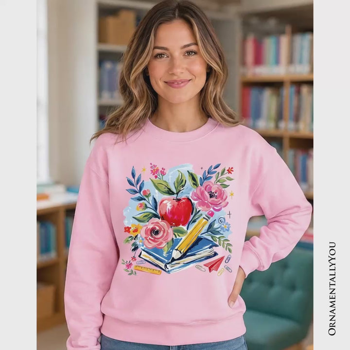 Boho Floral Teacher Sweatshirt, Watercolor Back to School Sweater