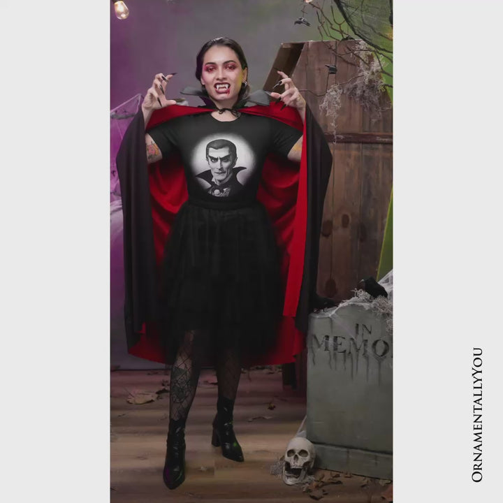 Dracula Spooky Portrait T-Shirt, Horror Villain Theme Halloween Tee