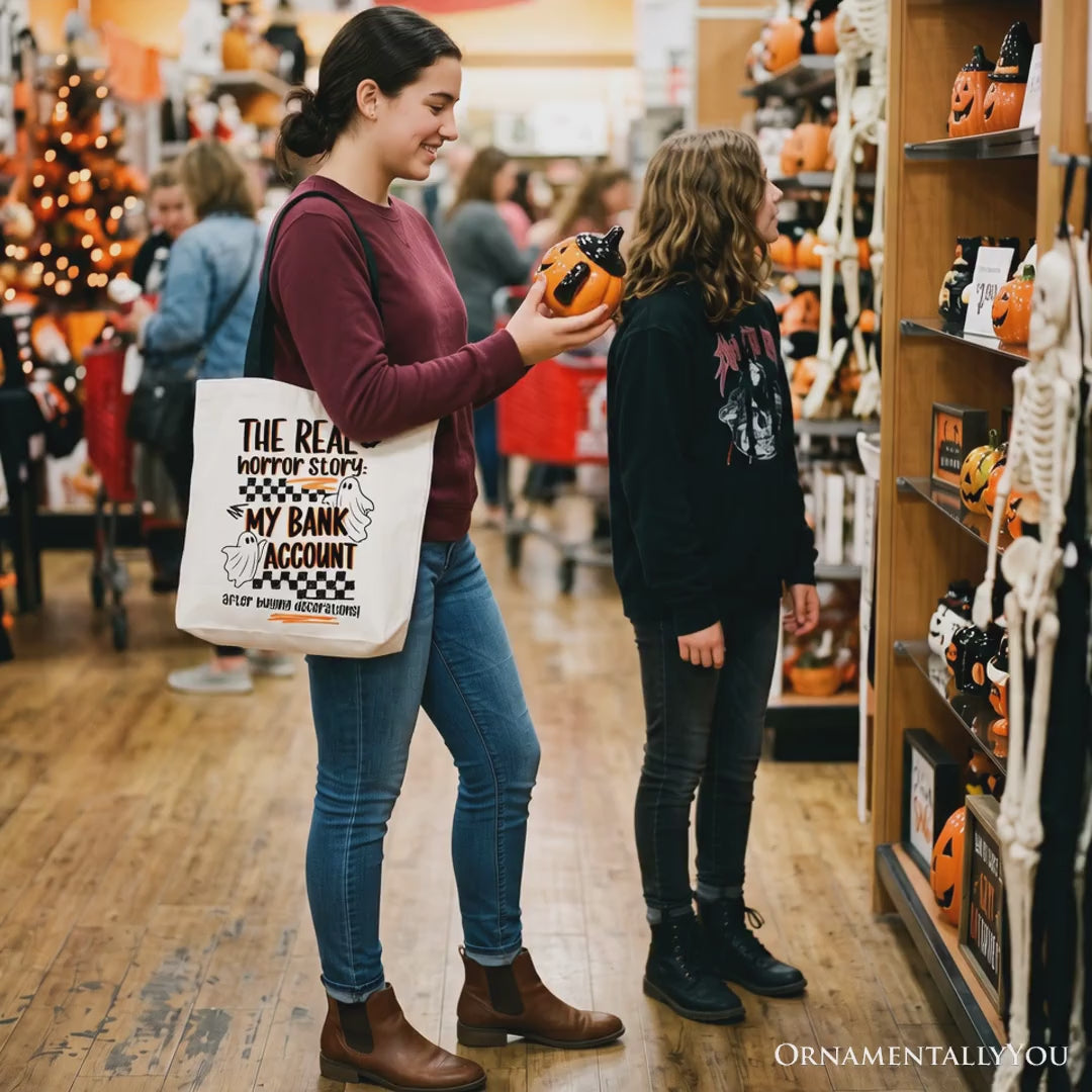 The Real Horror Story My Bank Account Tote Bag, Funny Halloween Decor Shopping Gift Shopper