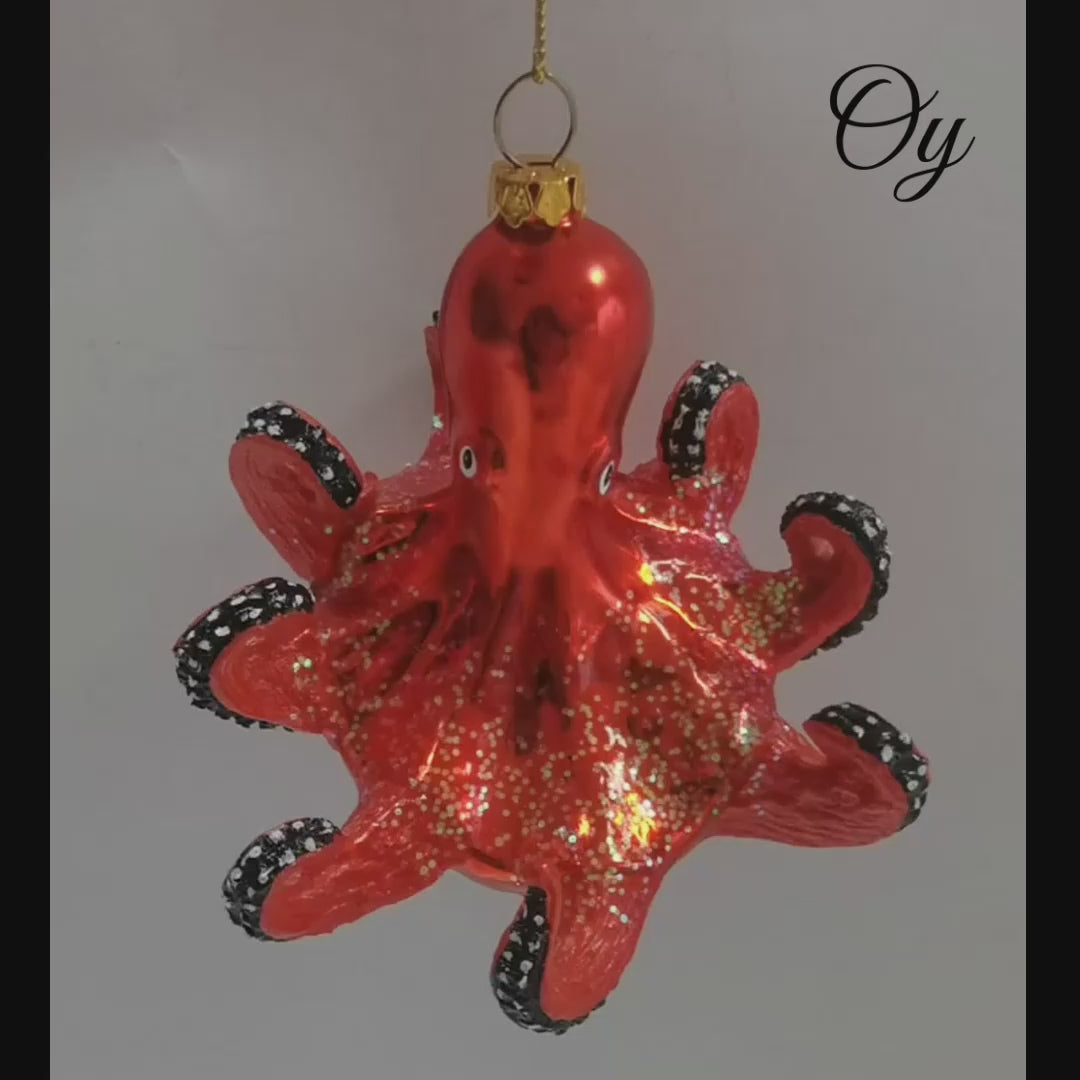 Pacific Octopus Blown Glass Christmas Ornament, Sea Animal Creature