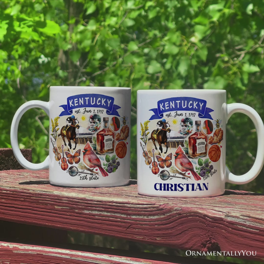 Artistic Kentucky State Themes and Landmarks Personalized Mug With Custom Name