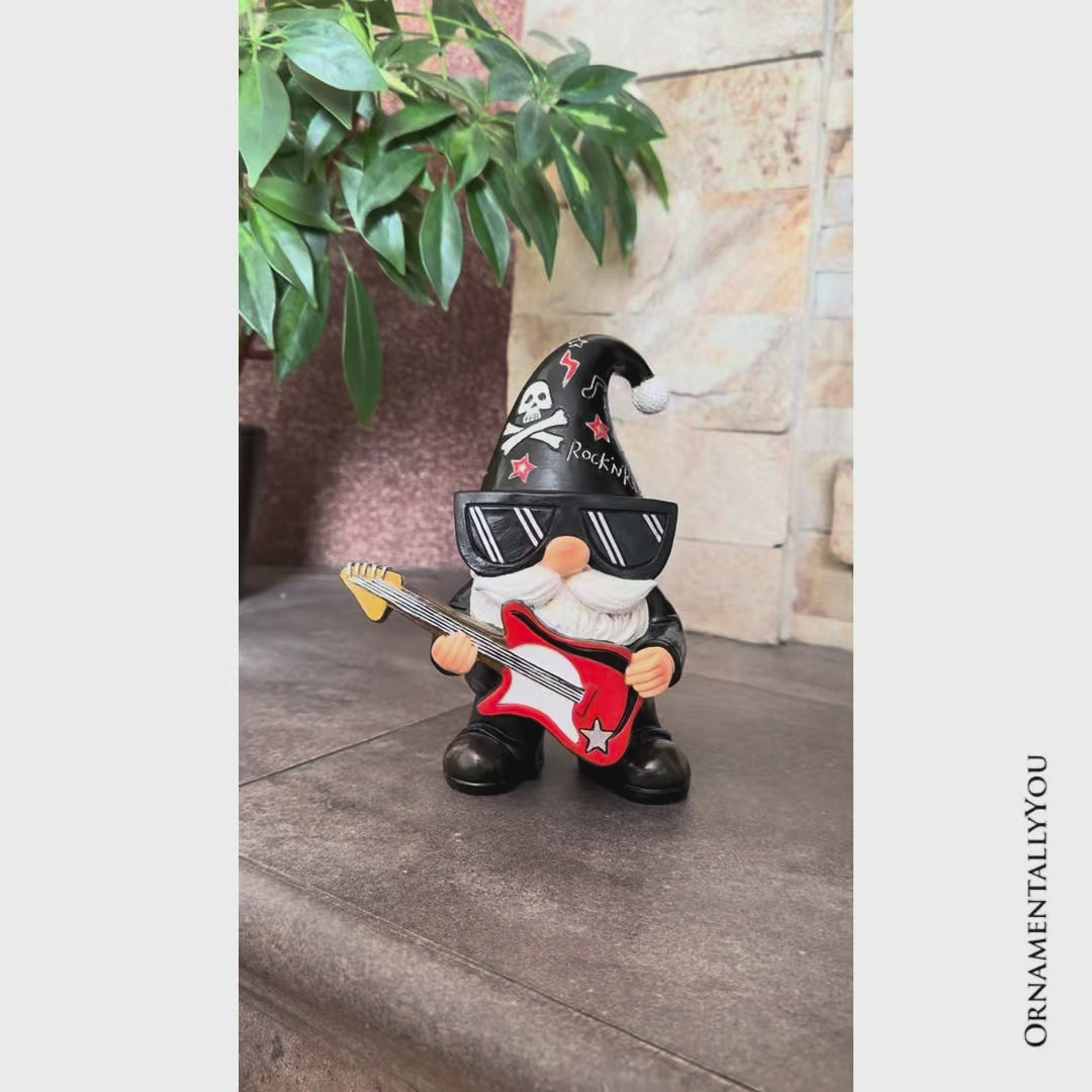 Rockstar Gnome Garden Statue, 7.5" Electric Guitar Playing Dwarf Figurine