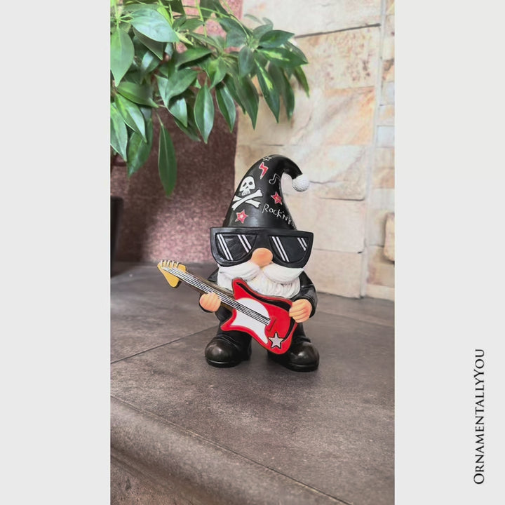 Rockstar Gnome Garden Statue, 7.5" Electric Guitar Playing Dwarf Figurine