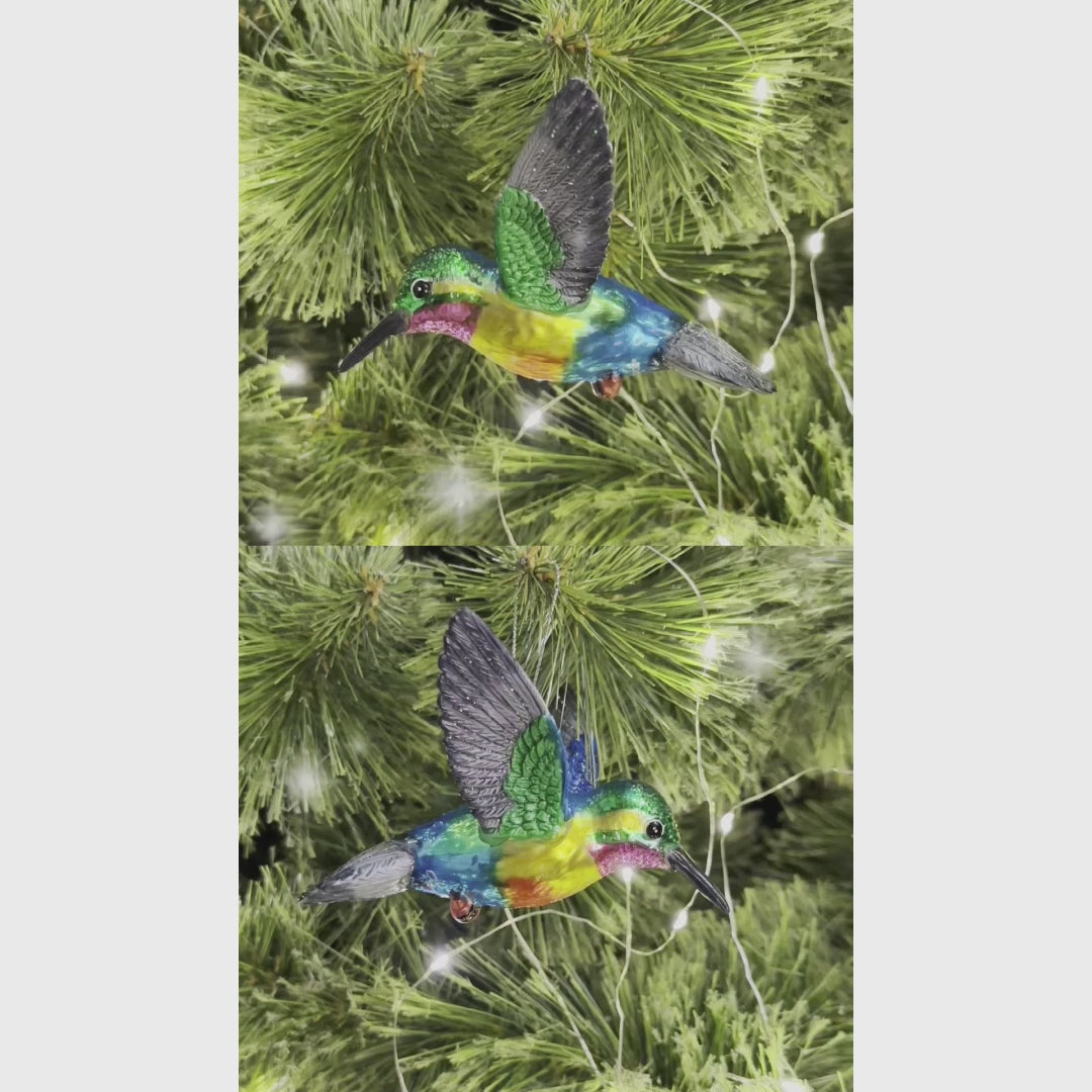 Graceful Hummingbird Iridescent Handcrafted Ornament, Glass Christmas Bird Tree Decoration