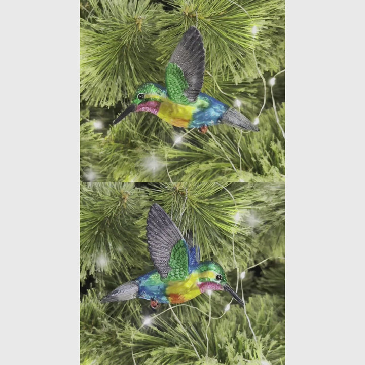 Graceful Hummingbird Iridescent Handcrafted Ornament, Glass Christmas Bird Tree Decoration