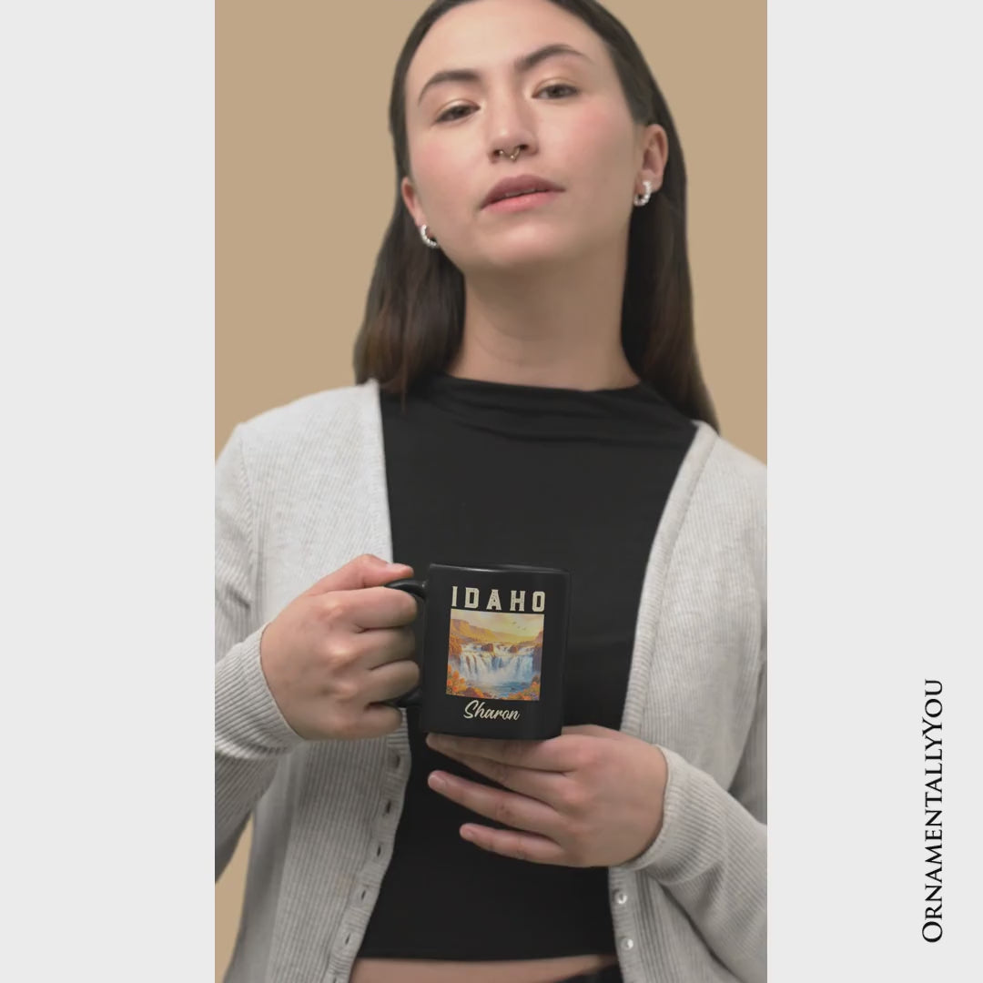 Majestic Idaho State Shoshone Falls Personalized Mug, Scenic Waterfall Gift and Nature Travel Souvenir with Custom Name