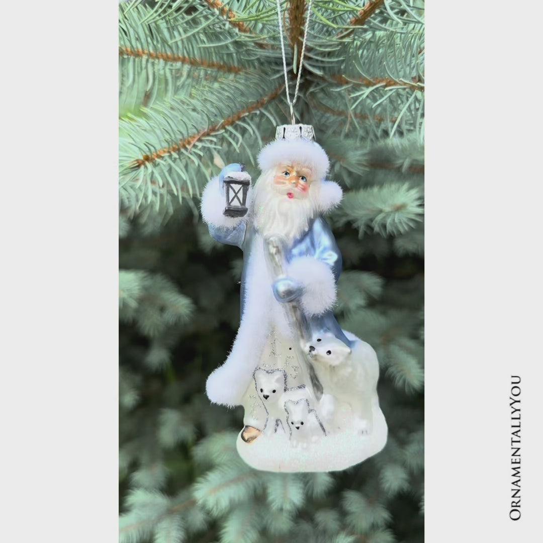 (Pre-Order) Polar Whisperer Santa Glass Christmas Ornament, Arctic Polar Bear, Wolf, and Bunny Rabbit