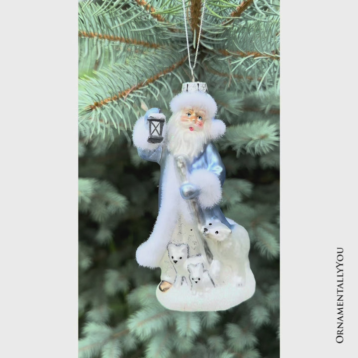 (Pre-Order) Polar Whisperer Santa Glass Christmas Ornament, Arctic Polar Bear, Wolf, and Bunny Rabbit