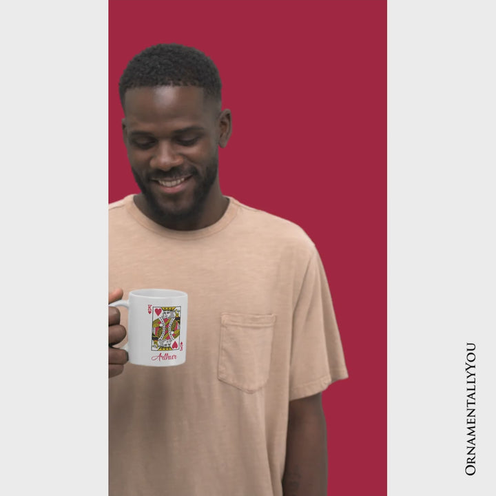 King of Hearts Card Personalized Mug, Classic Retro Love Valentine Gift with Custom Name