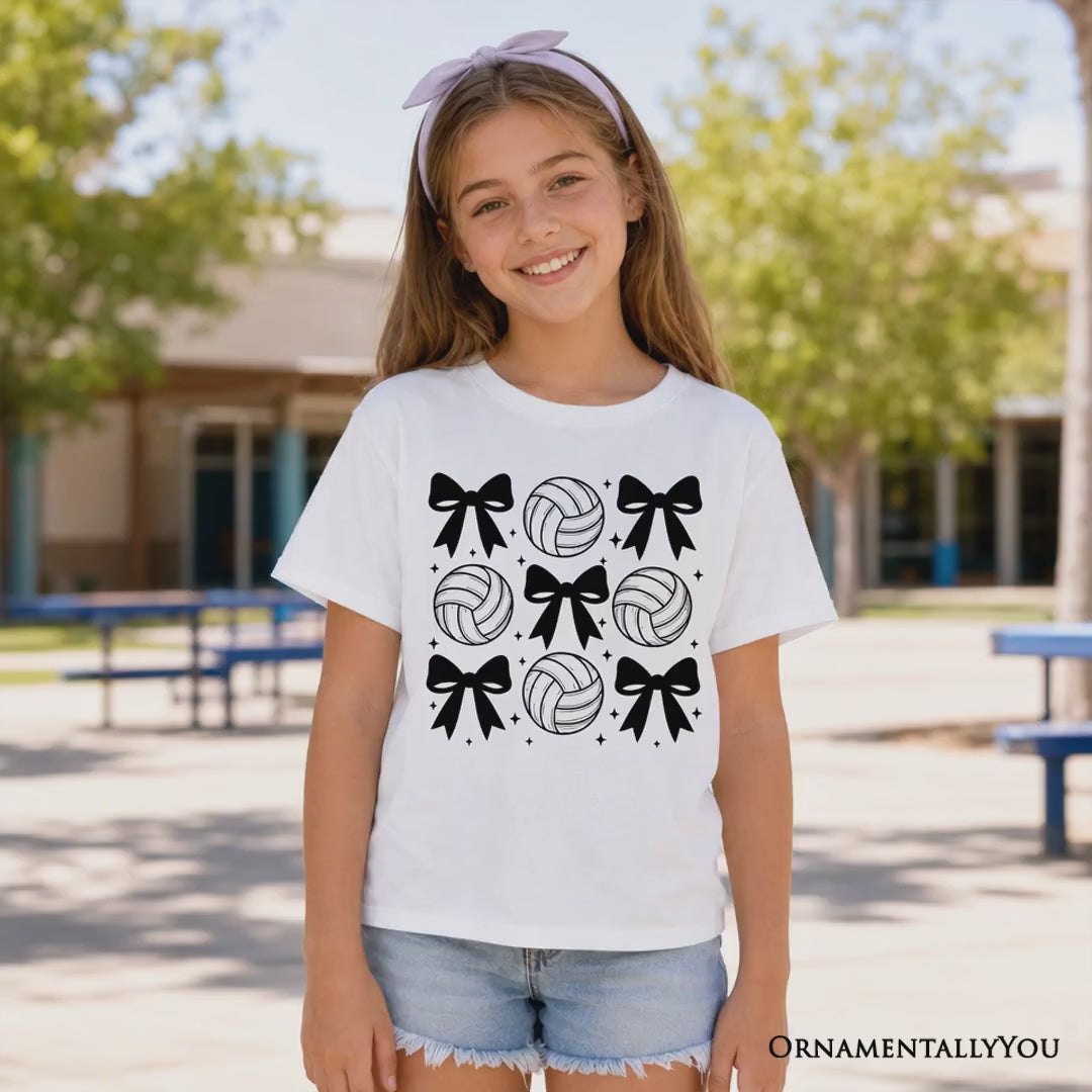 Kids Coquette Volleyball Bows T-Shirt, Cute Athletic Sports Game Day Tee for Youth Girls