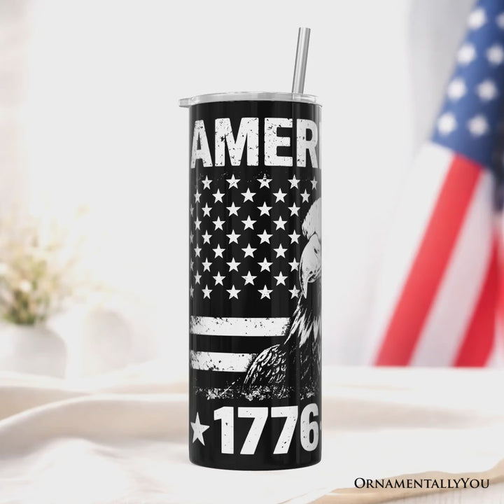 America 250 Freedom Flag Eagle 20oz Personalized Tumbler With Lid and Stainless Steel Straw, 4th of July Patriotic 1776–2026 Gift Cup