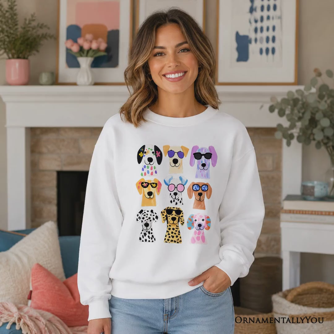 Colorful Dogs Sweatshirt, Animals Breeds Summer Sweater