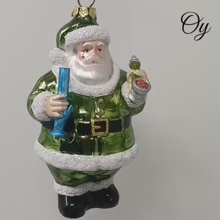 Pothead Santa Glass Christmas Ornament, Merry Weedmas Funny Pot Decoration