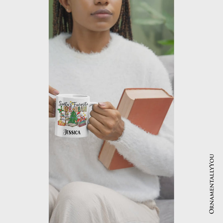 Santa’s Favorite Librarian Christmas Personalized Mug, Fun Library Gift with Custom Name