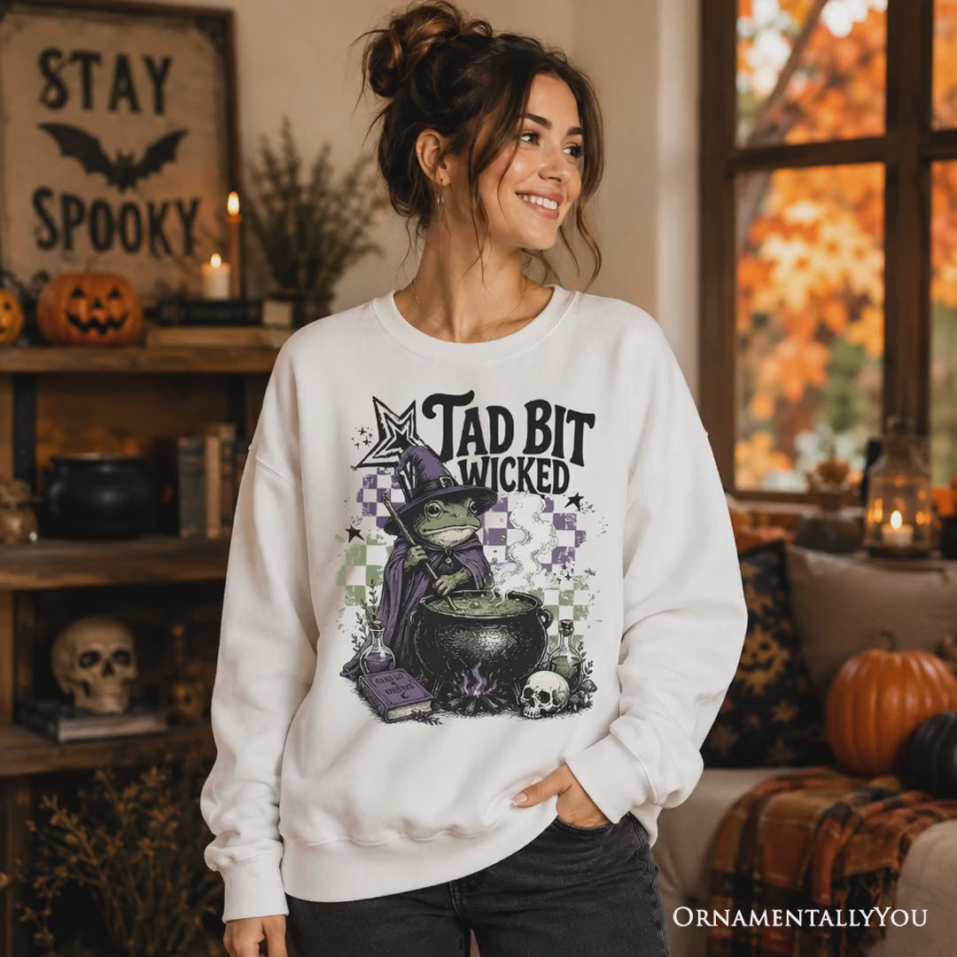 Tad Bit Wicked Frog Witch Sweatshirt, Spooky Halloween Cauldron Sweater