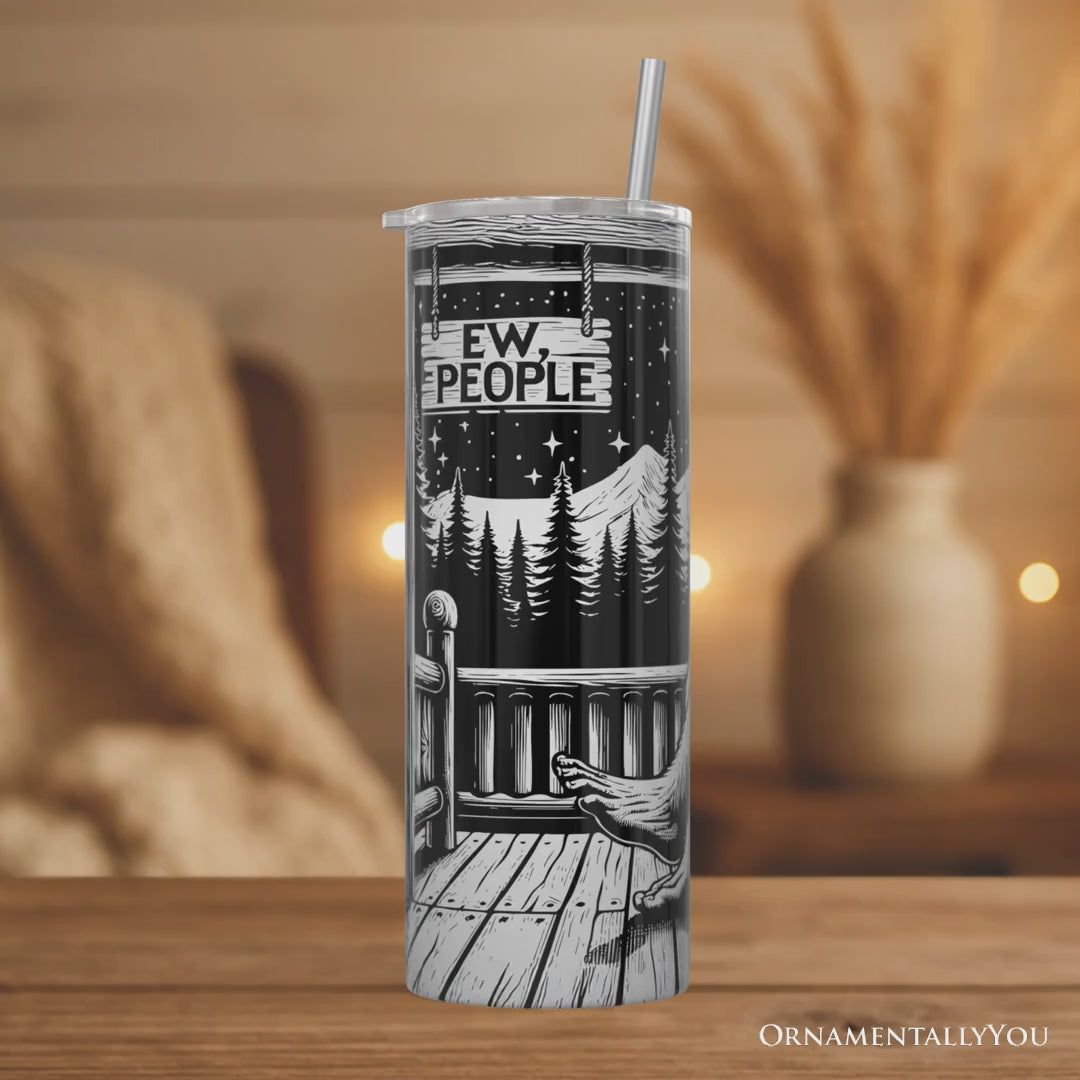 Bigfoot Cabin Life 20oz Personalized Tumbler With Lid and Stainless Steel Straw, Sarcastic Introvert Camping Gift Cup