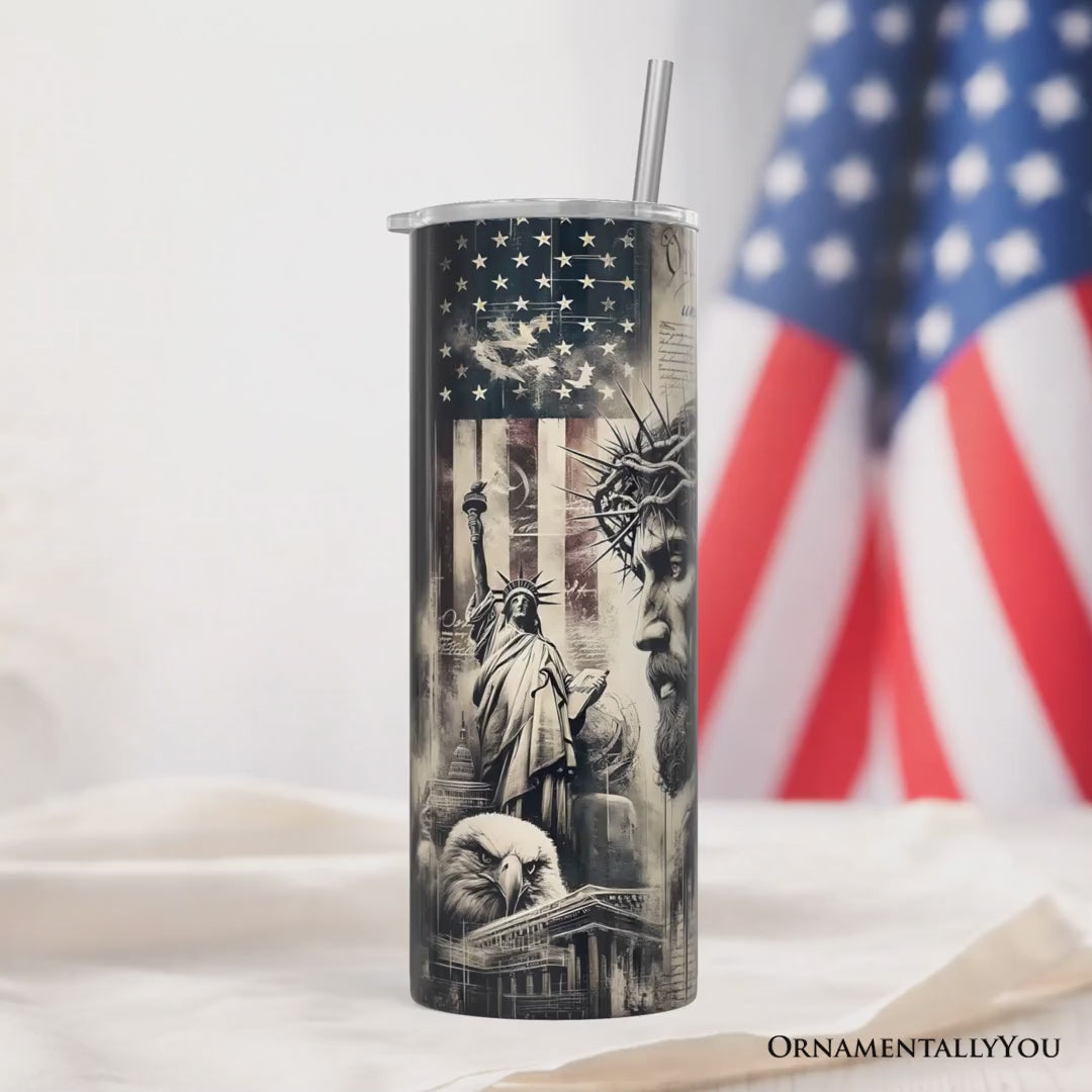 Patriotic Christian 20oz Personalized Tumbler With Lid and Stainless Steel Straw, One Nation Under God Gift Cup