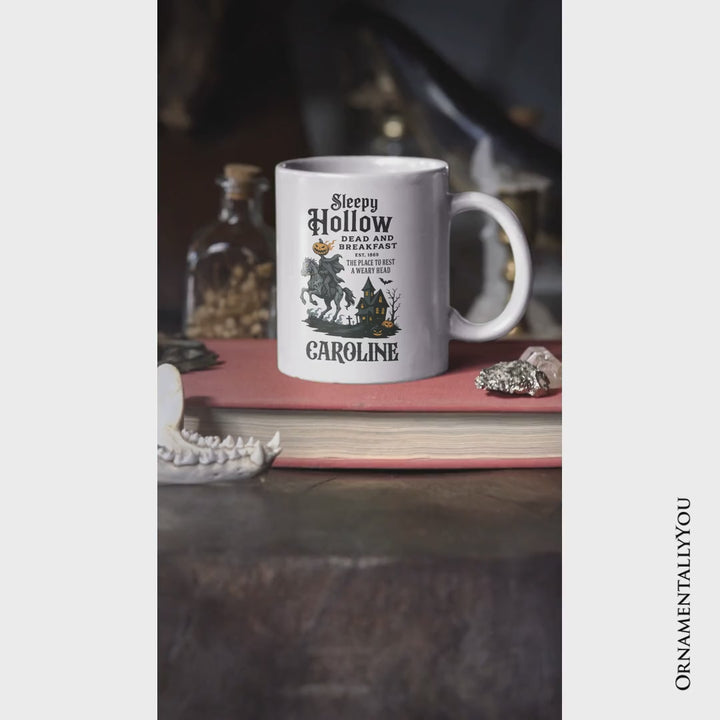 Headless Horseman Sleepy Hollow Halloween Personalized Mug, Dead and Breakfast Retro Gift with Custom Name
