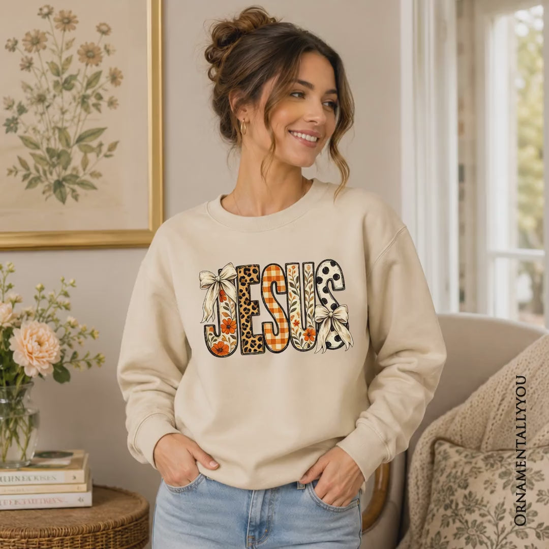 Jesus Coquette Fall Sweatshirt, Leopard Plaid Floral Christian Faith Sweater