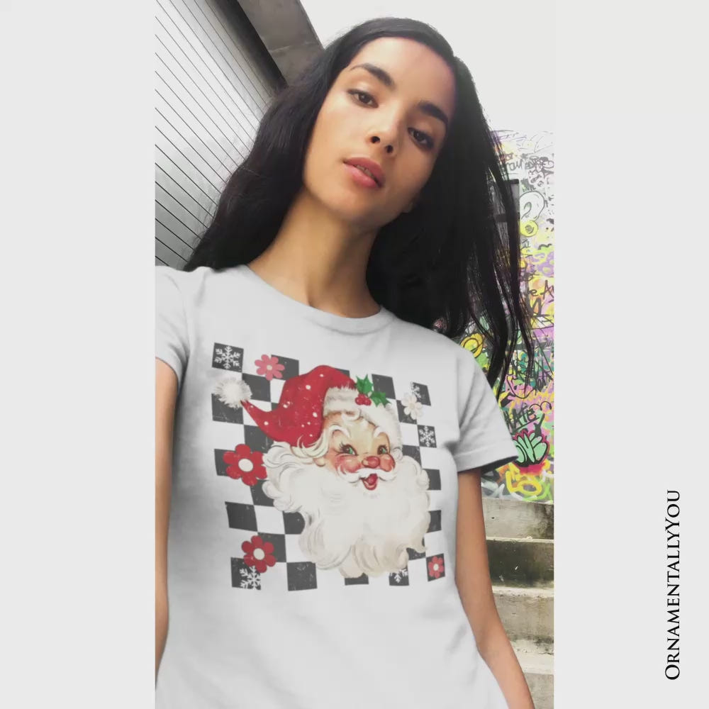 Checkered Santa Claus Vintage T-Shirt, Retro Merry Christmas Tee