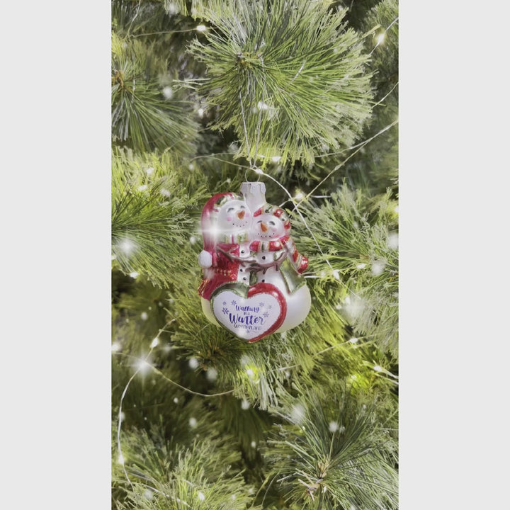 Heartwarming Snowman Couple Glass Ornament, Walking in a Christmas Wonderland Romantic Tree Decor