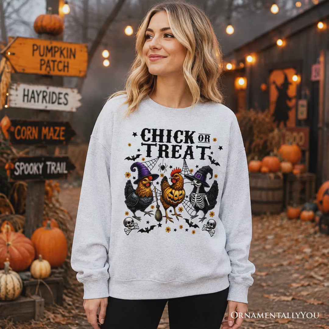 Chick or Treat Chicken Sweatshirt, Funny Farmhouse Halloween Sweate