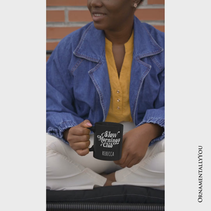 Slow Mornings Club Personalized Mug, Cozy Vintage Aesthetic Gift with Custom Name