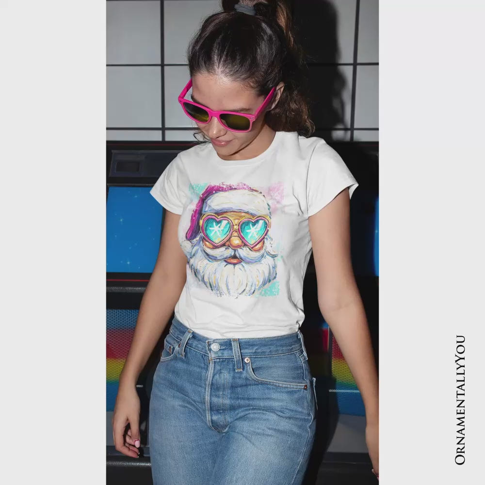 Merry Christmas Santa Sunglasses Christmas T-Shirt, Funky Retro Holiday Tee