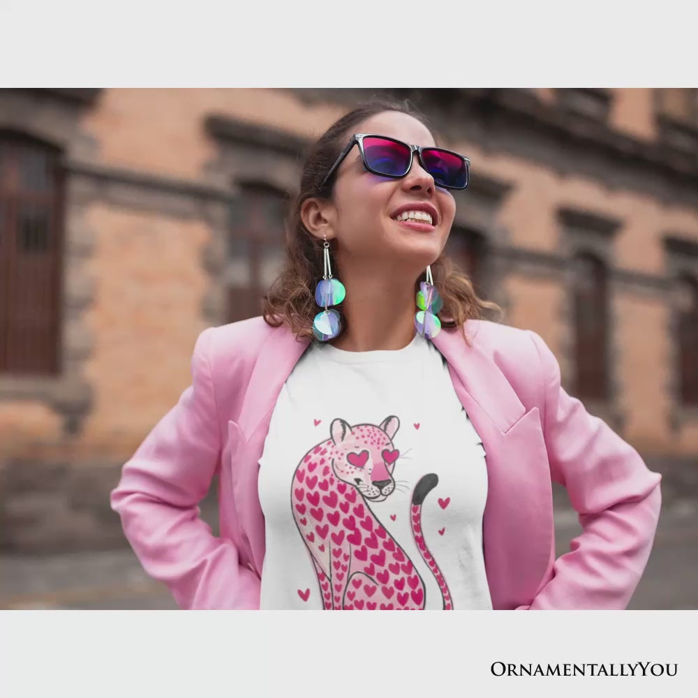 Pink Leopard Valentine T-Shirt, Cute Love Hearts Tee