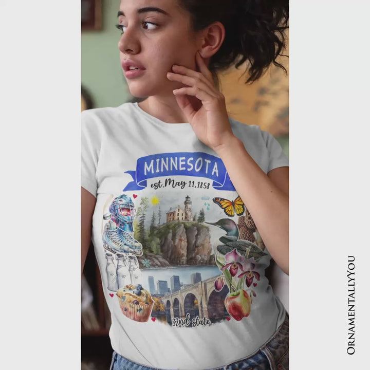 Artistic Minnesota State Themes and Landmarks T-Shirt, Tee for History and Travel Lovers