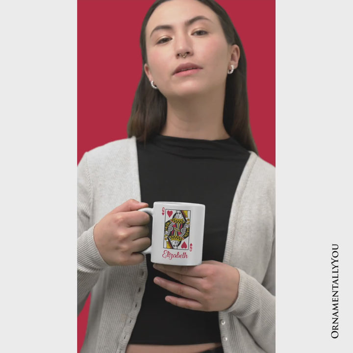 Queen of Hearts Card Personalized Mug, Classic Retro Love Valentine Gift with Custom Name