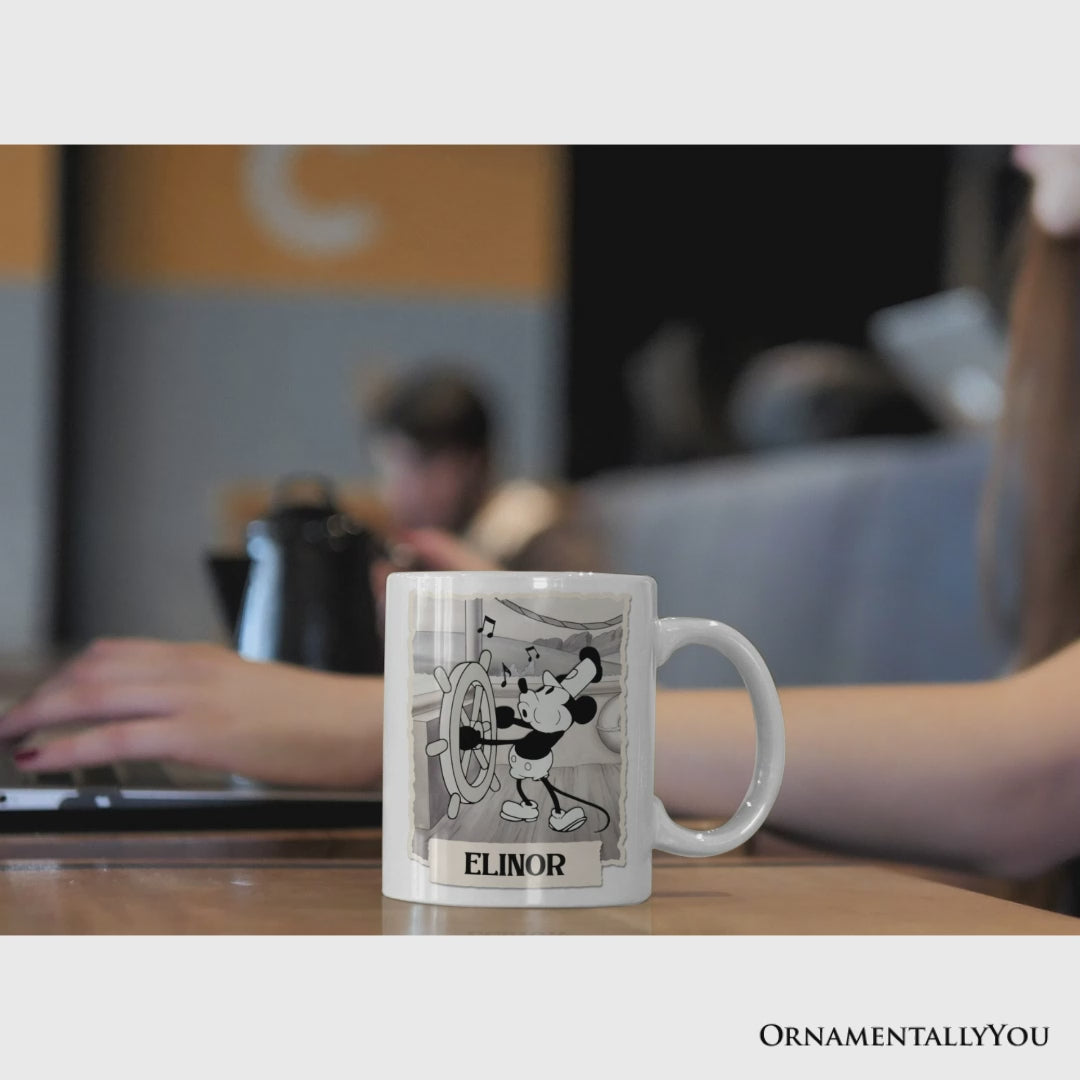 Funny Mouse On Cruise Control Personalized Mug, Classic Steamboat Willie Gift