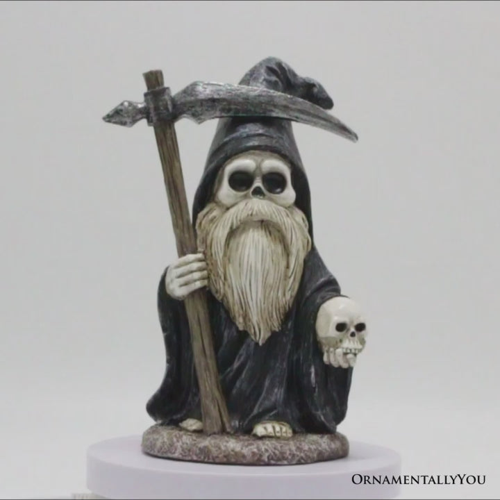 Grim Reaper Gnome Figurine 7", Gothic Occult Statue Yard Decoration