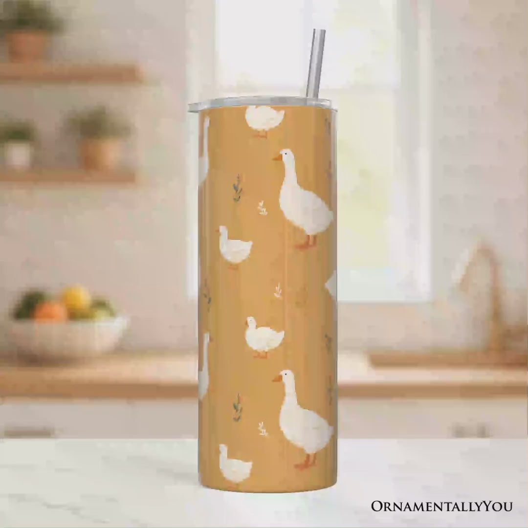 Charming Goose Pattern 20oz Personalized Tumbler With Lid and Stainless Steel Straw, Country Farm Animal Gift Cup