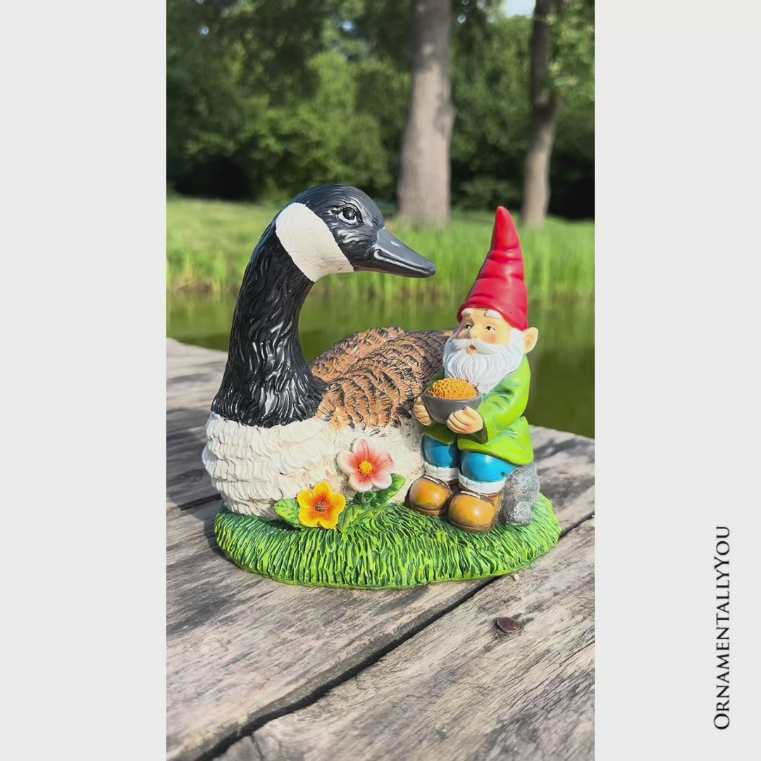 Gus the Canadian Goose & Gnorman the Gnome Garden Statue, 7" Figurine and Outdoor Decoration