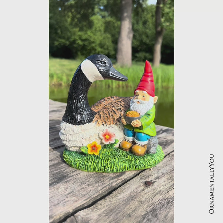 Gus the Canadian Goose & Gnorman the Gnome Garden Statue, 7" Figurine and Outdoor Decoration