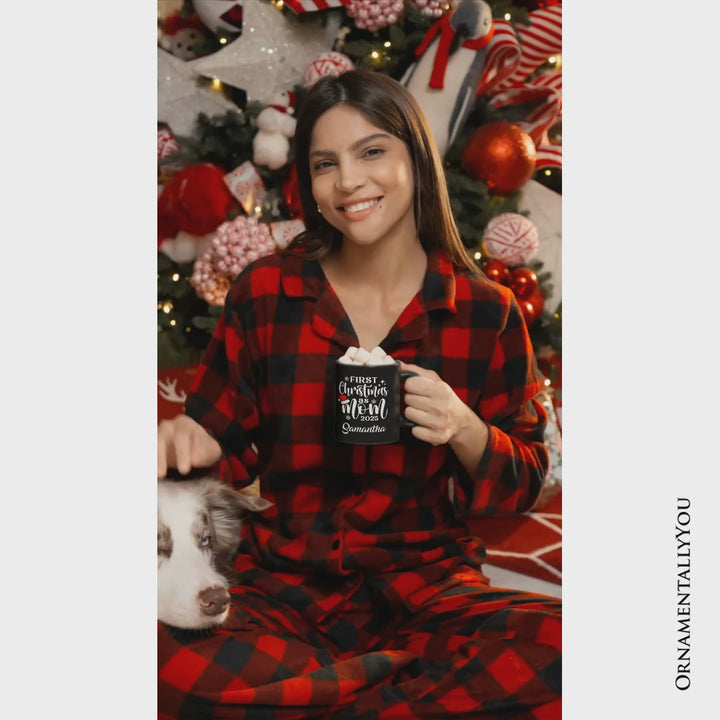 First Christmas as Mom 2025 Christmas Personalized Mug, Matching Family Holiday Gift with Custom Name