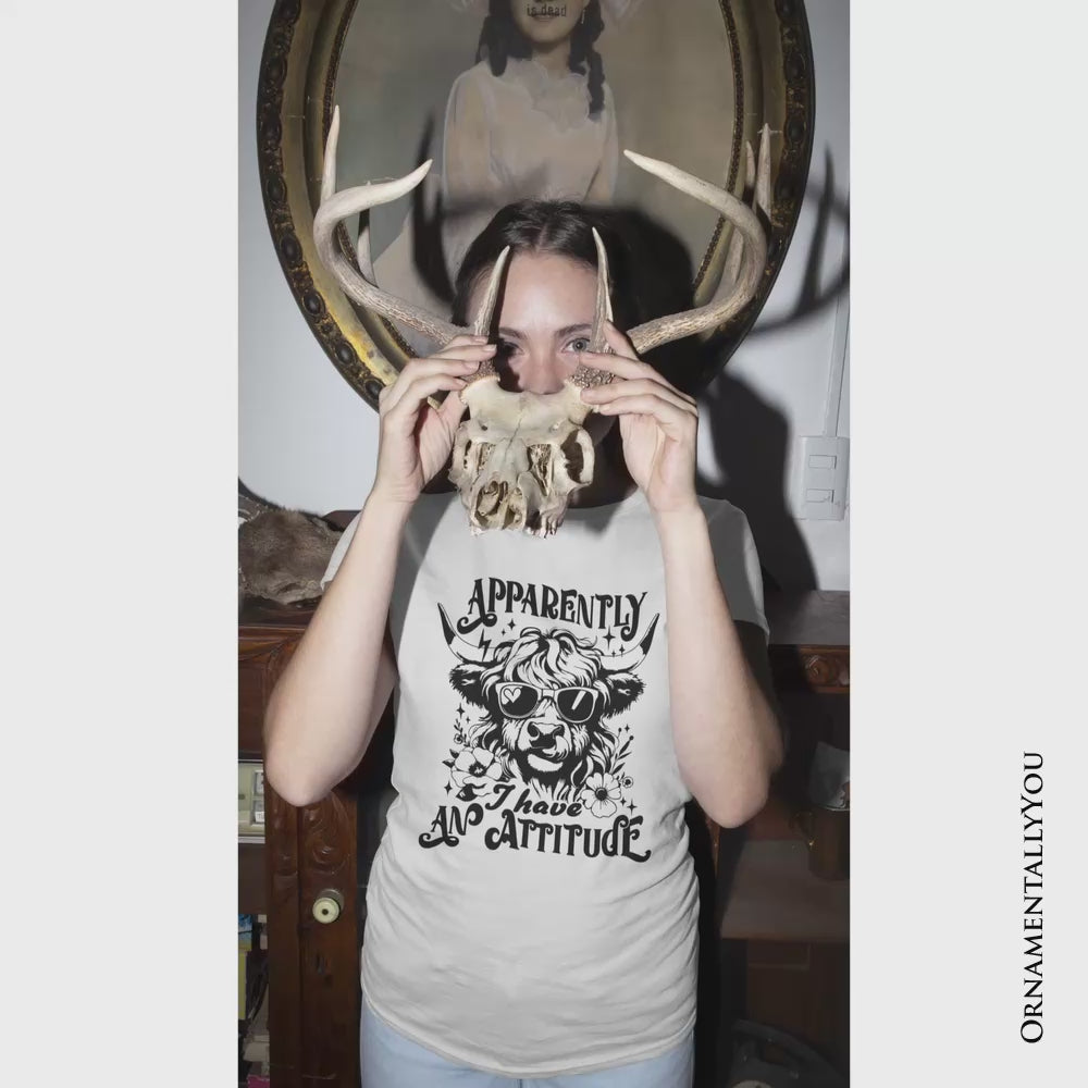 Apparently I Have an Attitude Highland Cow Valentine T-Shirt, Sarcastic Western Funny Tee