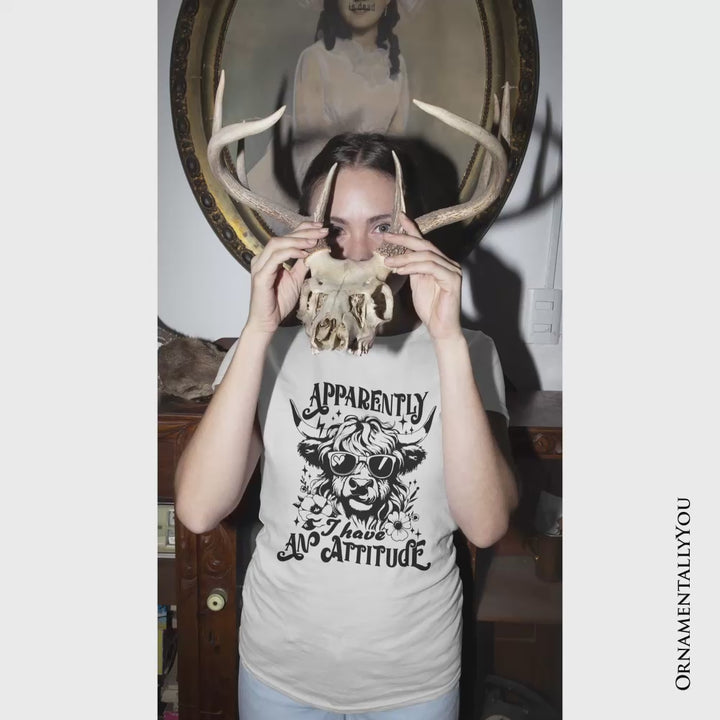 Apparently I Have an Attitude Highland Cow Valentine T-Shirt, Sarcastic Western Funny Tee